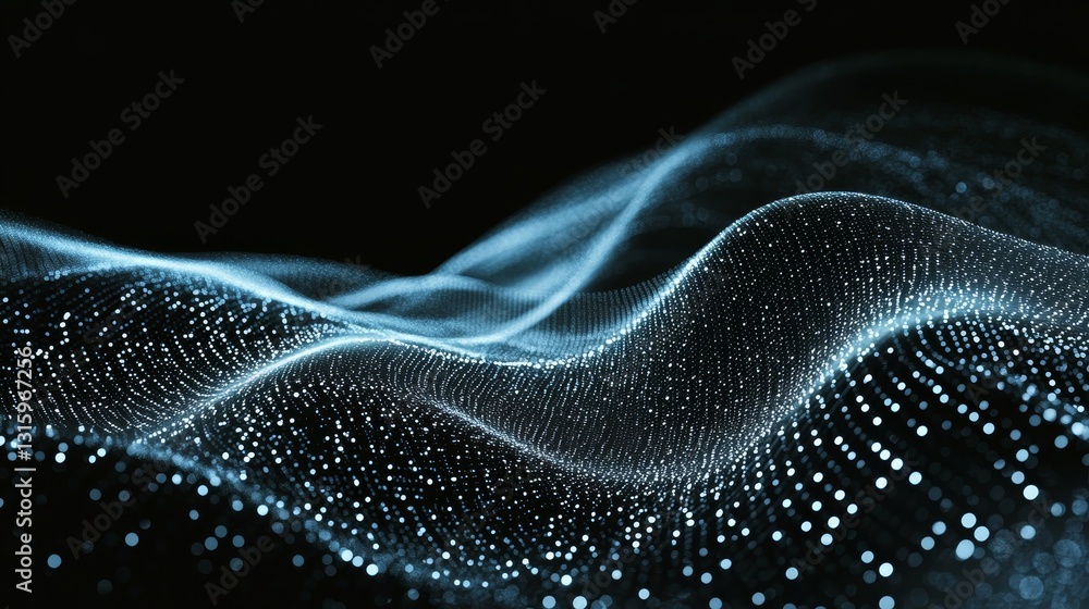 Poster captivating abstract image of flowing waves with sparkling particles in shades of blue. this design 