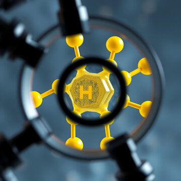 3D flat model of hydrogen sulfide molecular structure showcasing chalcogen hydride gas viewed through a microscope