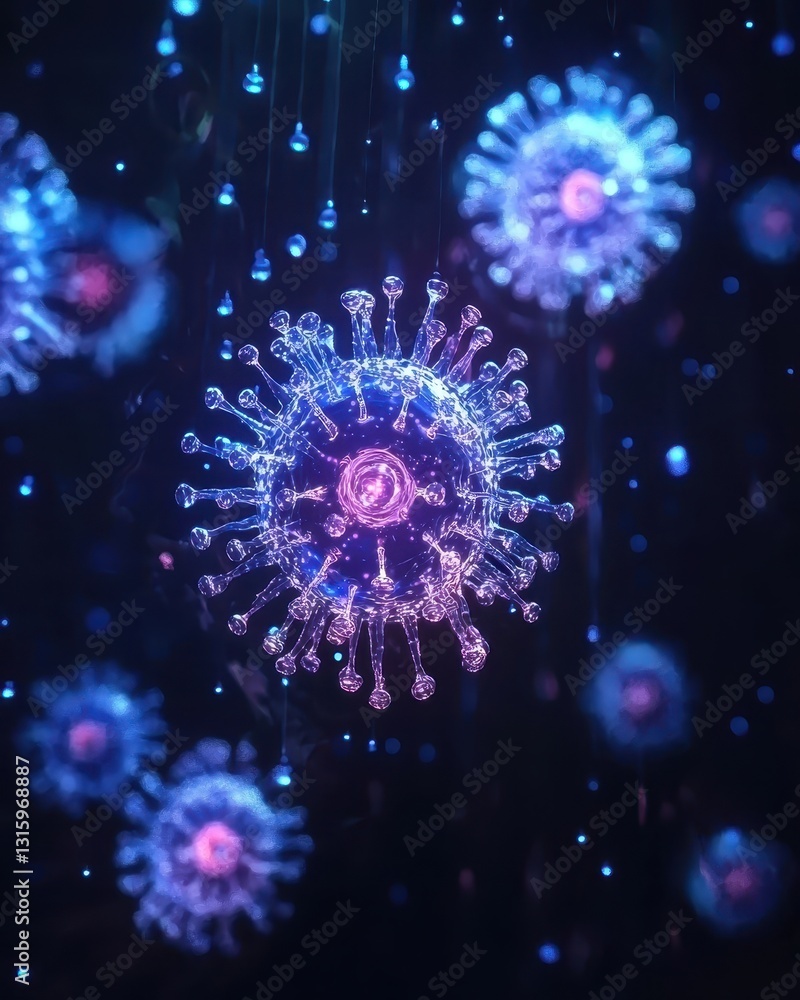 Poster colorful microbial structures in abstract digital art display