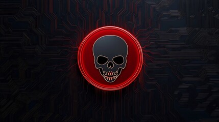 Glowing Red Circle Encasing a Skull: Dark, Textured 3D Render AI Generated