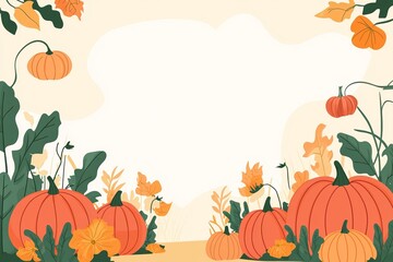 A vibrant illustration of pumpkins amid colorful autumn leaves, offering a delightful seasonal backdrop perfect for harvest celebrations or promotional materials.