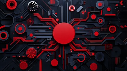 Red and Black Abstract 3D Render: Cyberpunk Circuitry Design AI Generated