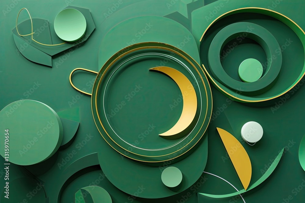 Poster geometric circular element design on abstract green background
