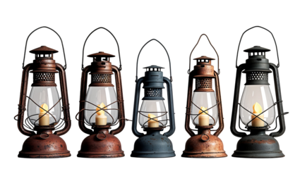 Antique metal lantern collection with soft flame