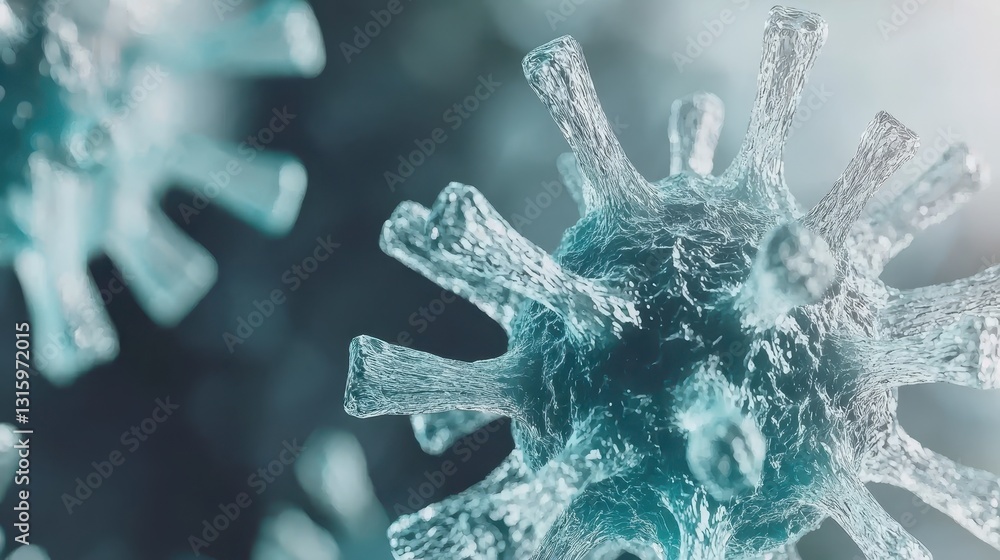 Poster close-up view of abstract viral structure in microbial research context