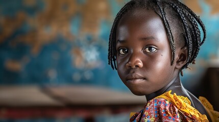 Enthusiastic African schoolgirl engaged in learning within a vibrant elementary classroom setting.