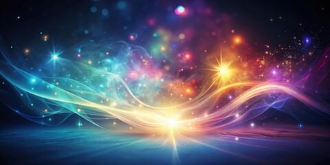 Naklejka premium Ethereal Celestial Landscape Shimmering Nebulae and Glowing Starscape Over a Mystical Horizon