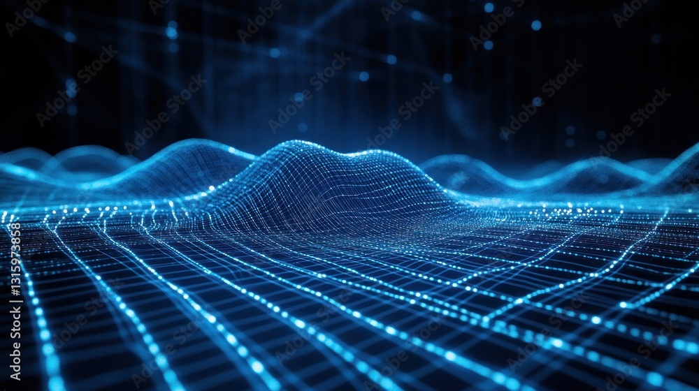 Poster abstract digital landscape: a mesmerizing blue digital terrain, showcasing intricate network pattern
