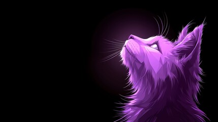 Majestic Purple Cat  Geometric Animal Illustration  Dark Background  Pet Portrait