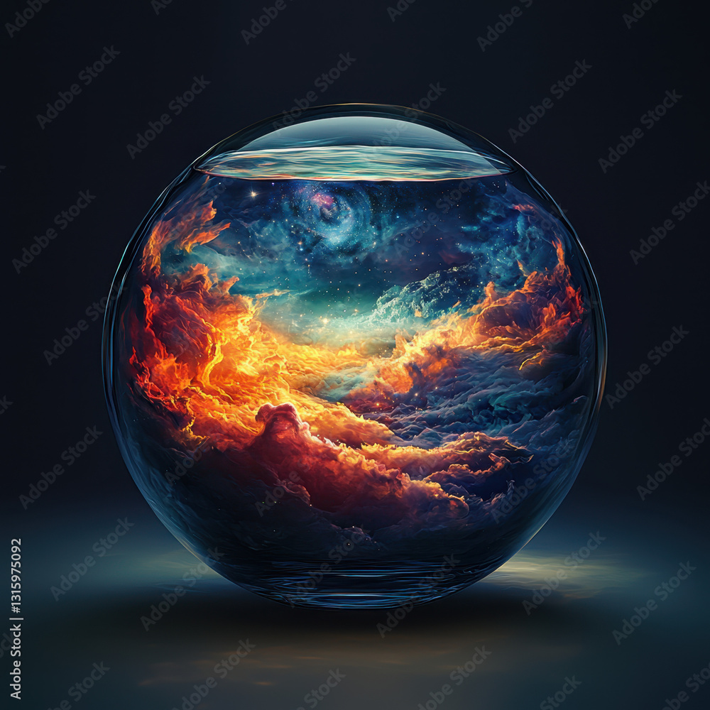 Poster dreamy glass ball filled with a sky and fluffy clouds creating an enchanting visual experience of na