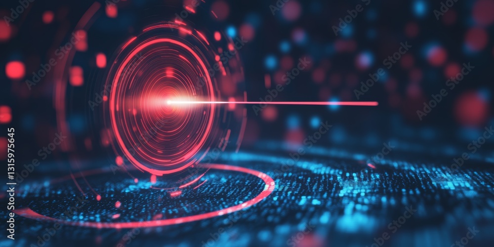 Poster this stunning abstract image features a vibrant laser beam emanating from a circular pattern, set ag