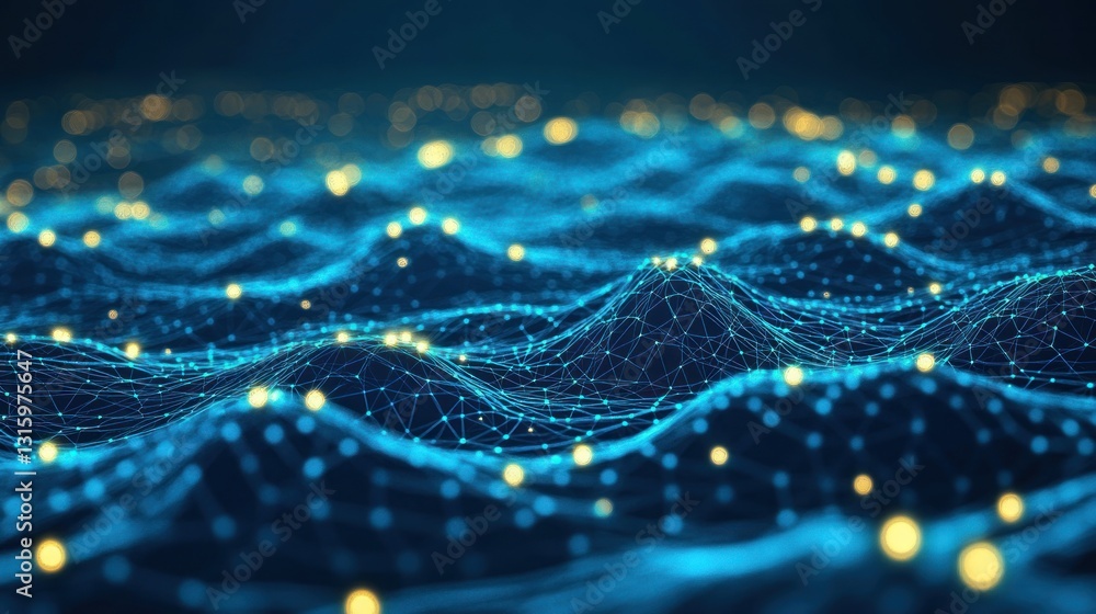 Poster abstract digital landscape: network connections and data flow visualization