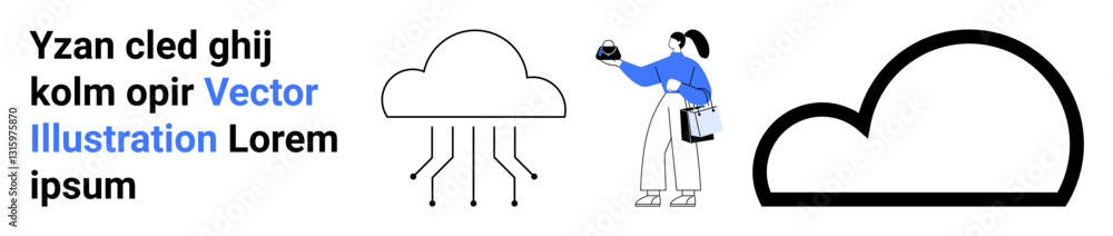 Aufkleber cloud icons show data flow and bold design while a person interacts with devices. ideal for technolo