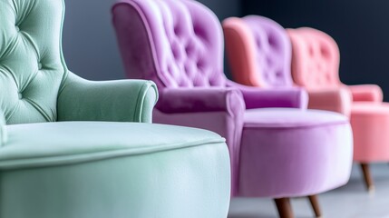Obraz premium Pastel Velvet Armchairs Luxury Home Decor Interior Design Seating