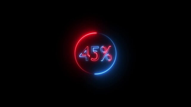  neon glowing 45% text icon animation offer sale discount store price shopping template banner text letter sign symbol on black