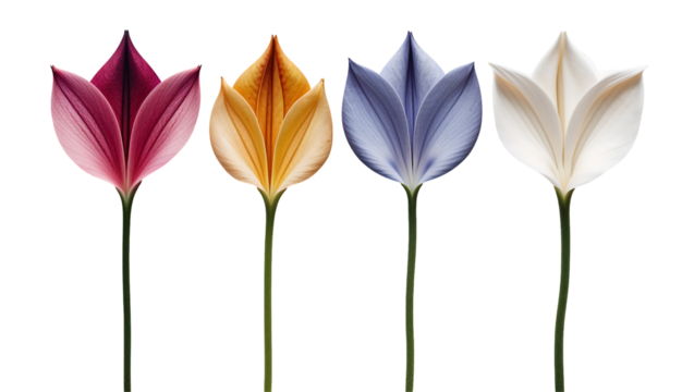 Stunning close-up of colorful flower petals in gradient tones, detailed botanical illustration style with a minimalist and elegant composition