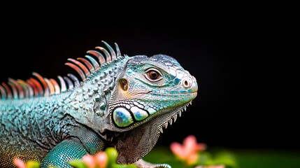 Fototapeta premium Stunning Blue Iguana Portrait Reptile Lizard Wildlife Exotic Close up Nature Animal