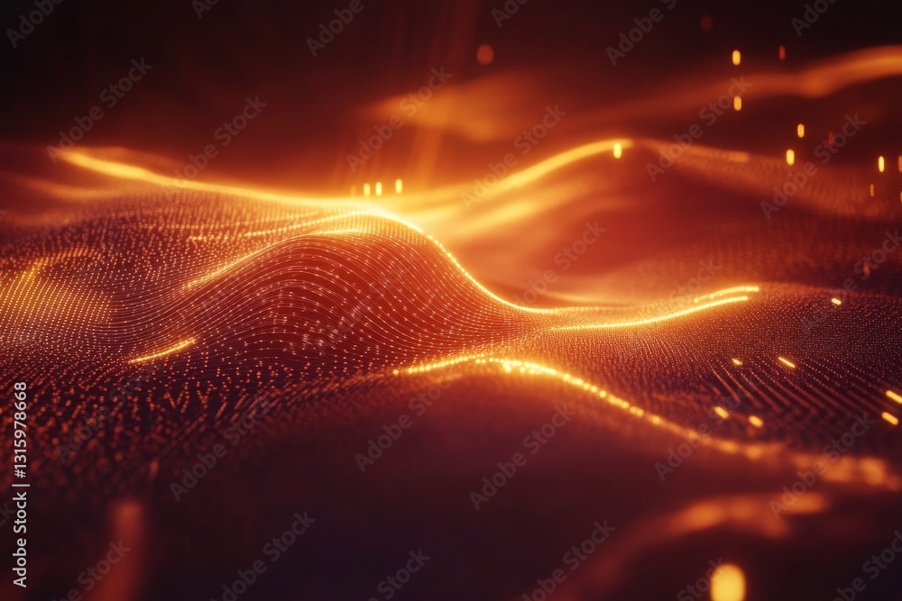 Poster a mesmerizing abstract image depicting waves of orange light and shimmering particles. this ethereal