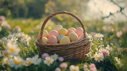 Pastel Easter eggs on grass pictures