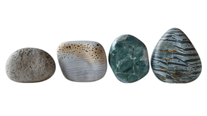 Macro photography of smooth pebbles with a balanced arrangement, natural beach stones in soft colors, polished rocks isolated in a PNG format