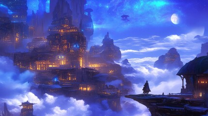 Fototapeta premium Celestial City A Fantasy Metropolis Among the Clouds