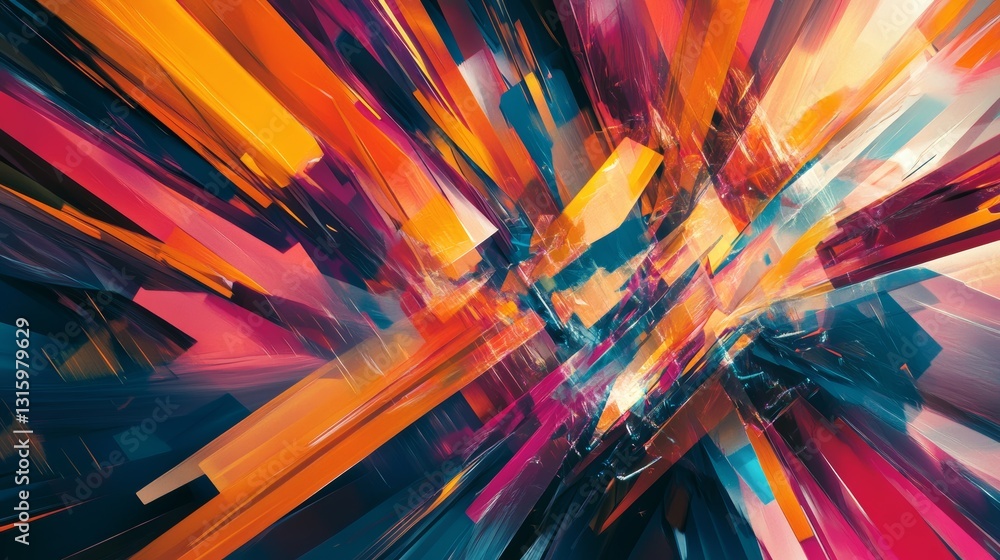 Poster a colorful abstract painting with a lot of different colors and shapes. the painting is full of ener