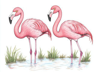 Two Pink Flamingos in a Watercolor Style