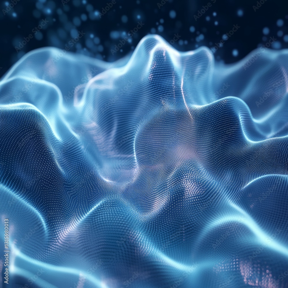 Poster captivating abstract scene featuring luminous waves illuminated by glowing particles. an ethereal co