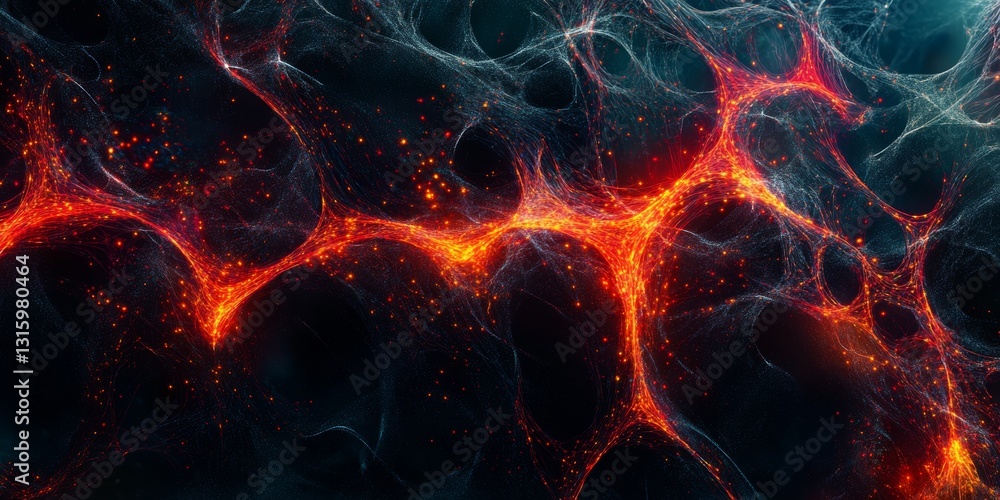 Poster abstract electric neural network structure with bright colors and glow