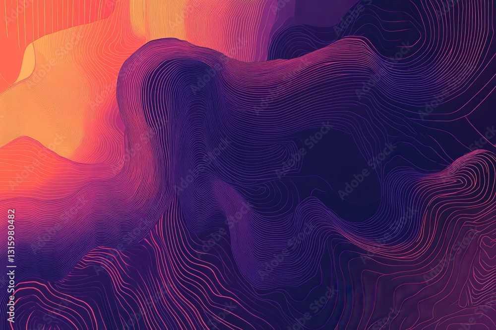 Poster colorful abstract waves with curvy lines and vibrant patterns in motion