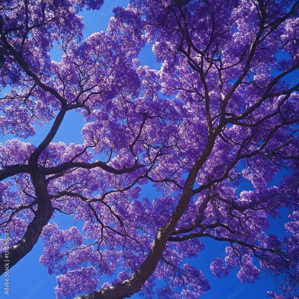 Aufkleber captivating view of jacaranda trees in full bloom against a vibrant blue sky creating a serene and m