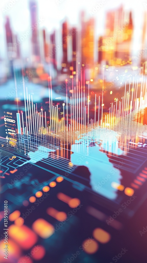 Poster dynamic business analytics and data visualization in a modern urban cityscape