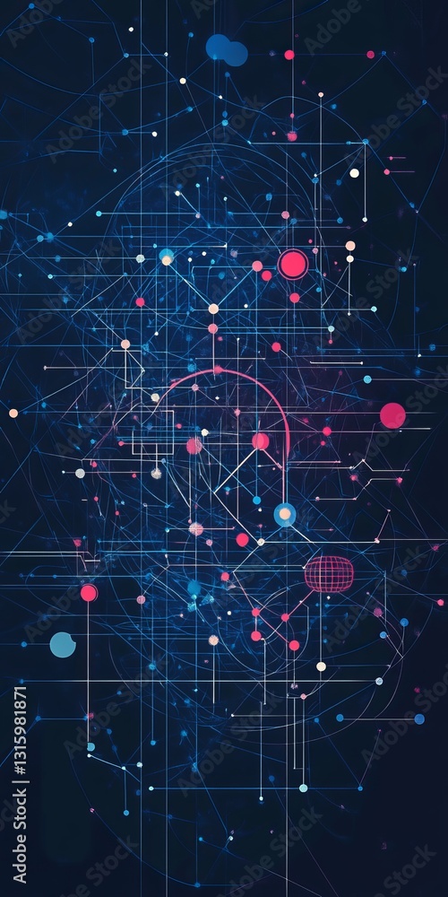 Poster explore a stunning abstract minimalist representation of iot security concepts, featuring a vibrant 