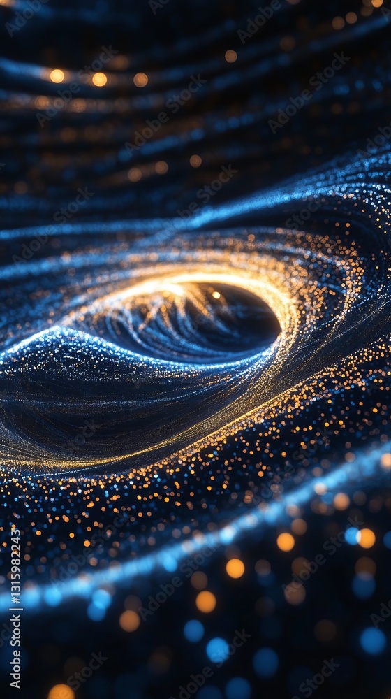 Poster dynamic cosmic swirl: an abstract visualization of galactic particles and light patterns