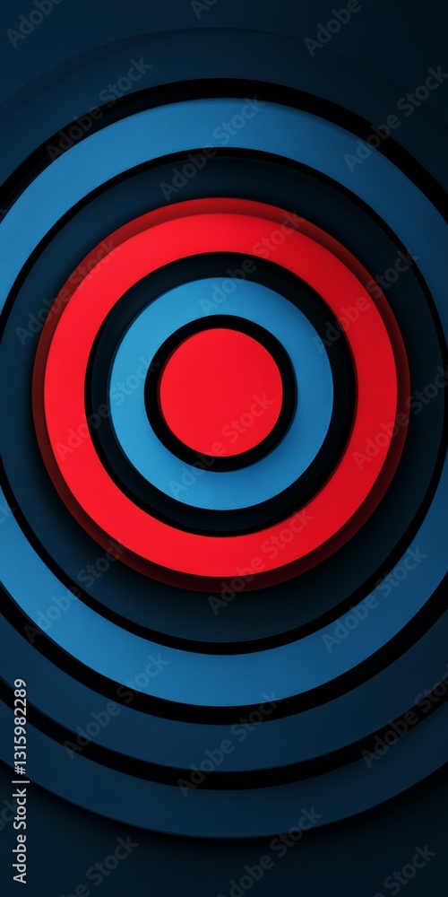 Aufkleber this image features a vibrant circular pattern, combining red and blue layers against a dark backgro
