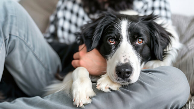 A person lovingly cuddling with their dog on the couch, capturing the affectionate bond between pets and their owners on National Pet Day.