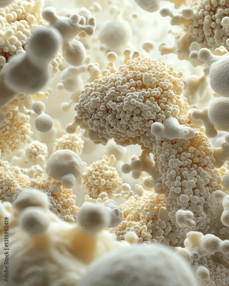 Poster abstract view of microscopic shapes and textures resembling organic forms