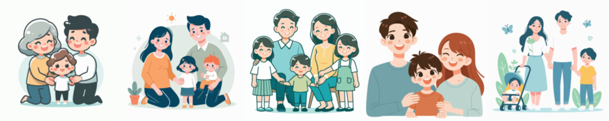 Happy Family Vector Image With Flat Simple And Minimalist Design