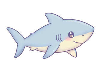 Fototapeta premium Cute Kawaii Shark with Blush and Smile Isolated on Transparent Background, Cut out