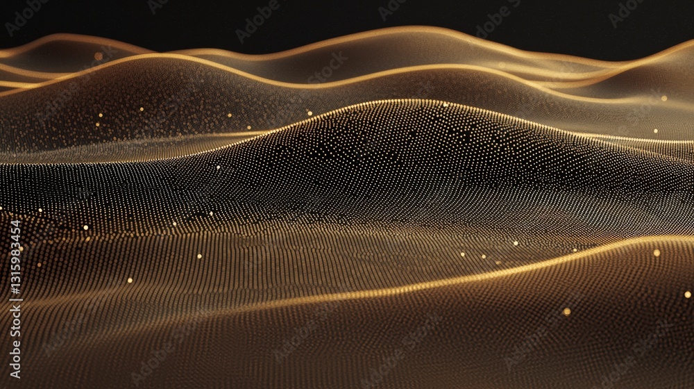 Poster abstract gold data waves digital network 3d rendering sound visualization dna structur