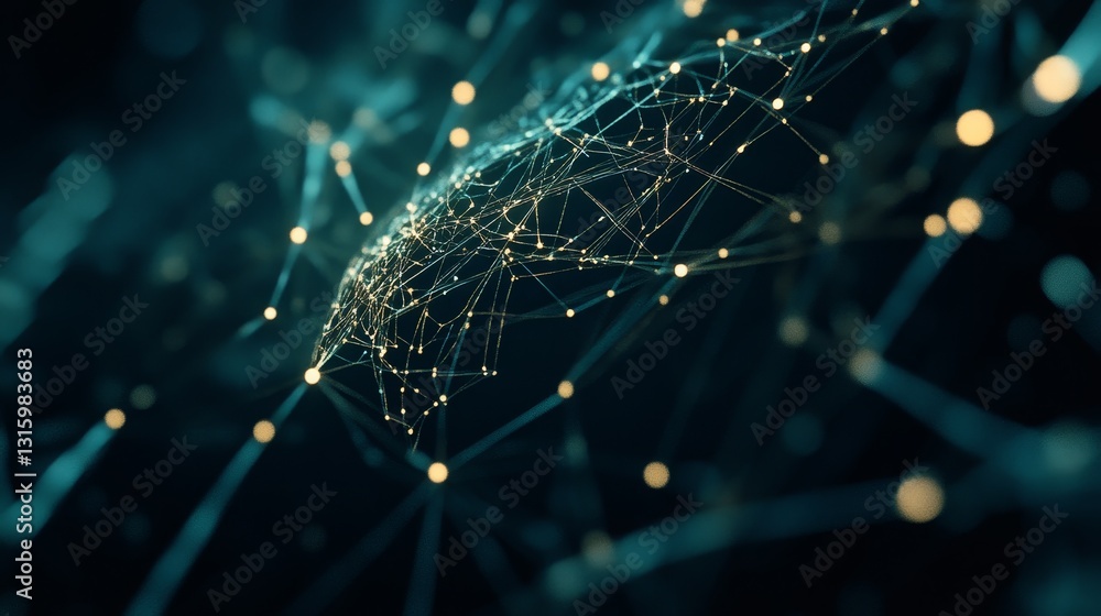 Poster this abstract image showcases a network of glowing nodes and lines, representing connectivity and da