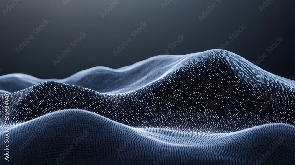 Poster abstract digital landscape: a mesmerizing visualization of data points forming undulating hills, evo