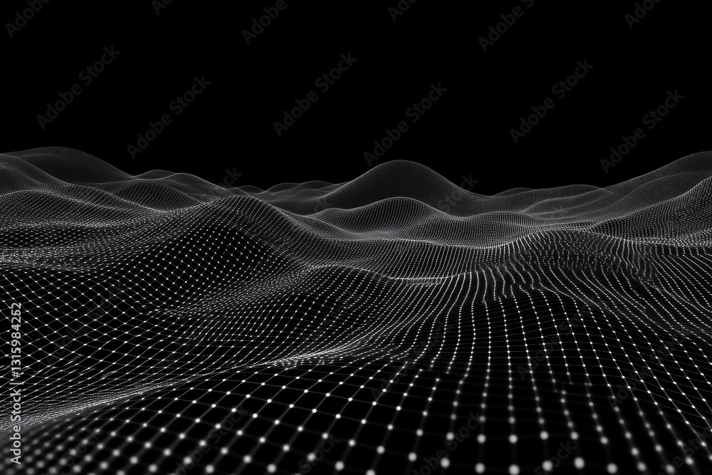 Poster a black and white image of a field with a lot of dots. the image is of a field with a lot of dots, a