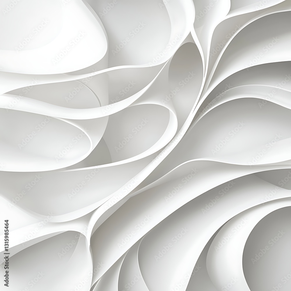 Poster elegant and contemporary abstract design with smooth curves and soft shadows in white color palette