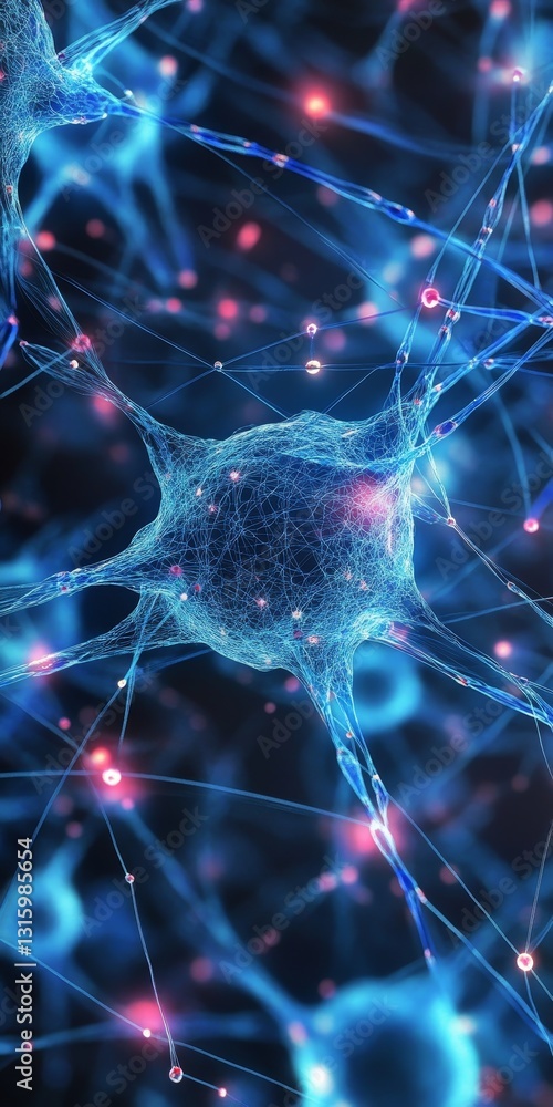Poster explore an intricate abstract representation of a neural network, showcasing glowing connections and