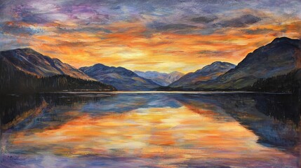 Fototapeta premium Serene Mountain Sunset with Reflective Lake and Colorful Sky
