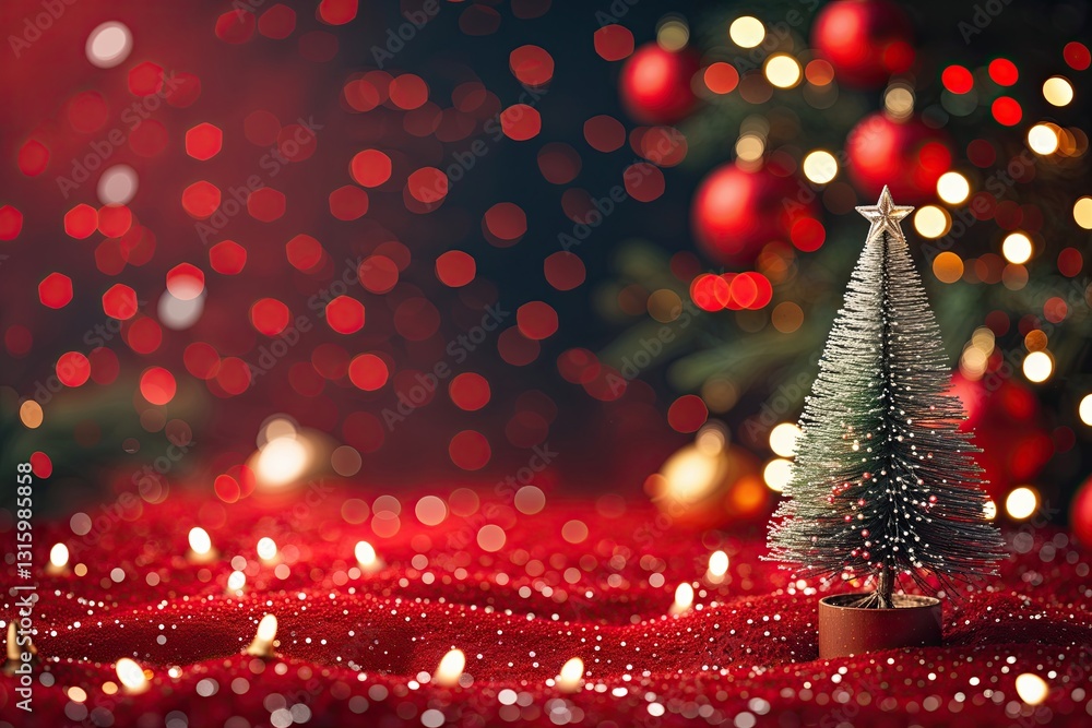 Poster sophisticated red abstract christmas background featuring bokeh lights and shimmering glow