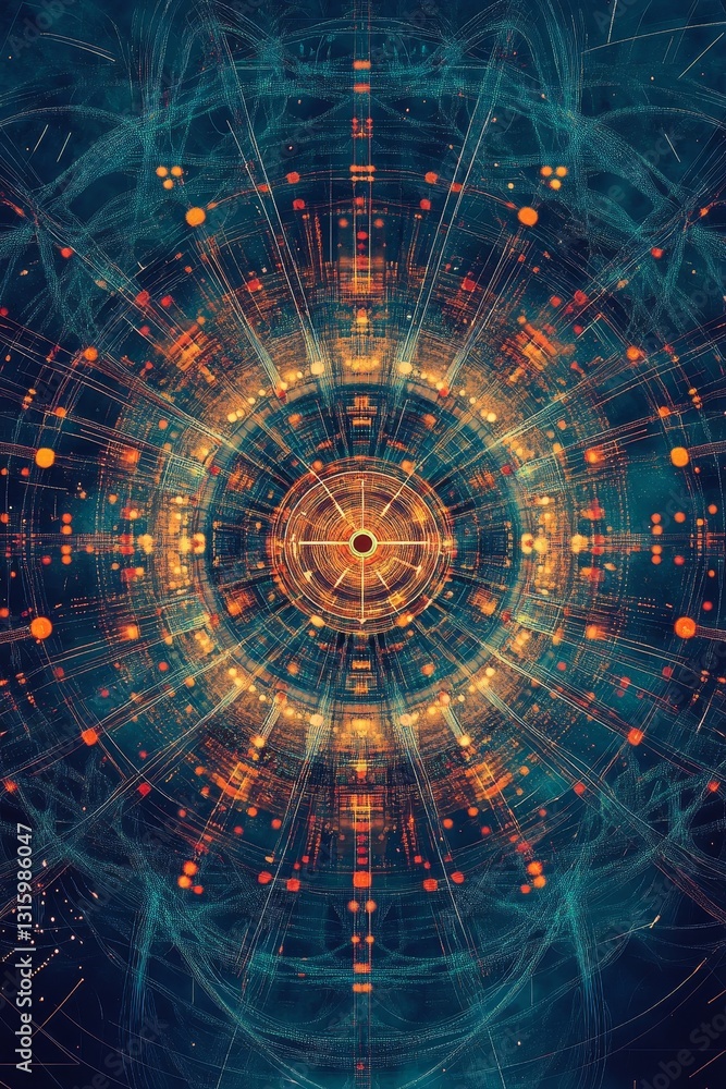 Poster a stunning abstract digital design featuring bright lights in a circular pattern, embodying energy a