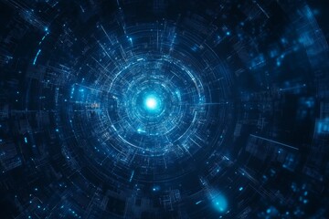 Obraz premium This captivating abstract background features glowing AI symbols and intricate technology elements, creating a mesmerizing digital atmosphere perfect for various applications.