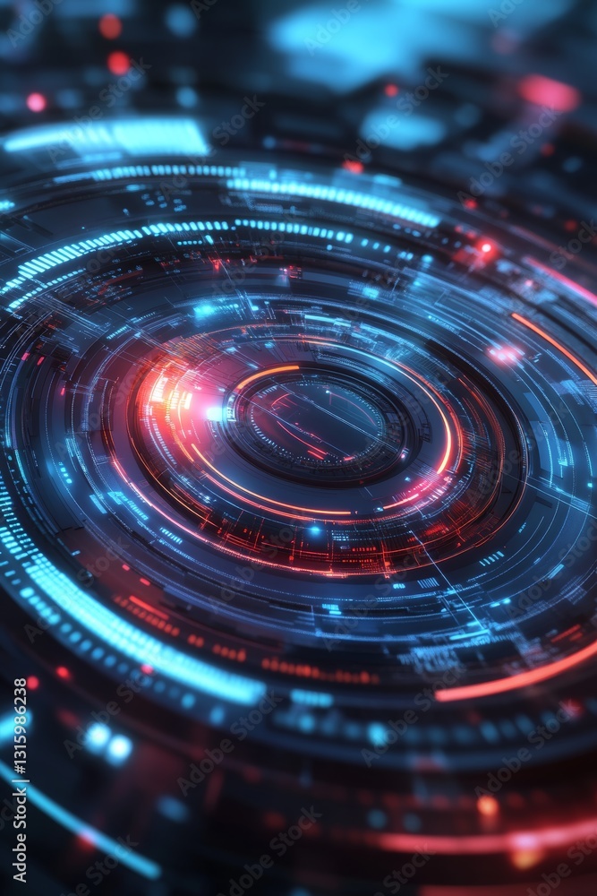 Poster this abstract digital interface features a mesmerizing design with intricate patterns of blue and re